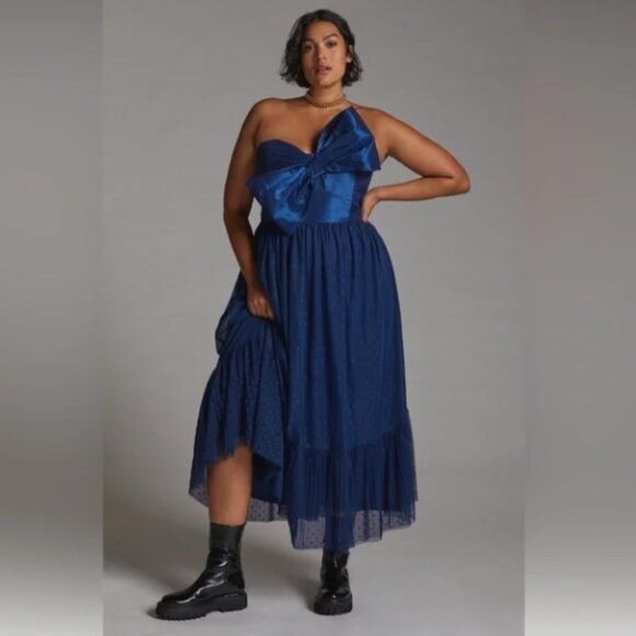 Hutch Anthropologie Tulle Bow Tie Midi Dress Navy - Picture 1 of 8
